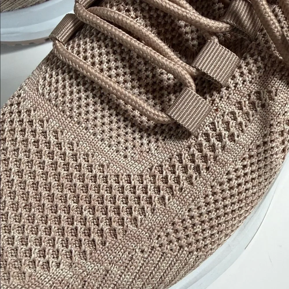 Neutral Knit Lace-Up Sneakers in Taupe